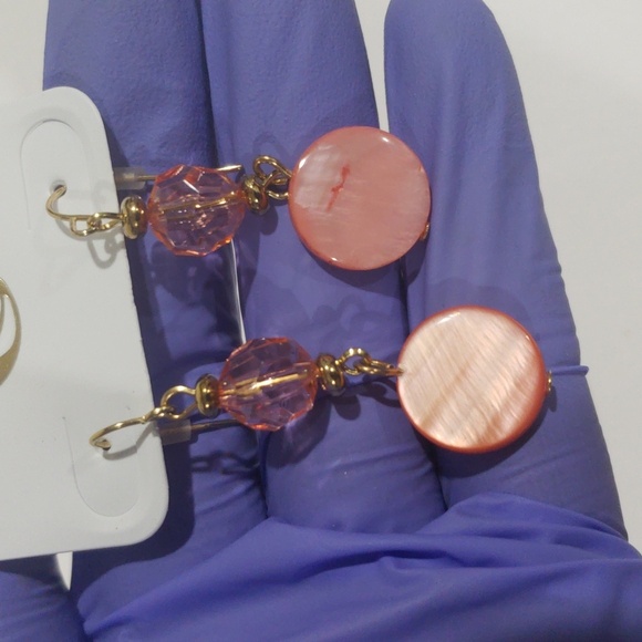 Boho Gold Salmon Pink Geometric Beaded Dangle Earrings – Women’s Fashion Jewels - Picture 8 of 8